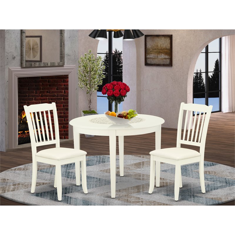 East West Furniture Boston 3-Piece Round Dining Table & Chairs in Linen White