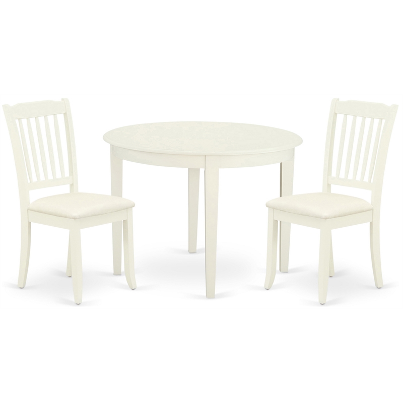 East West Furniture Boston 3-Piece Round Dining Table & Chairs in Linen White