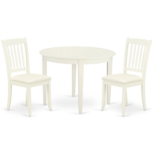 East West Furniture Boston 3-Piece Round Dining Table & Chairs in Linen White