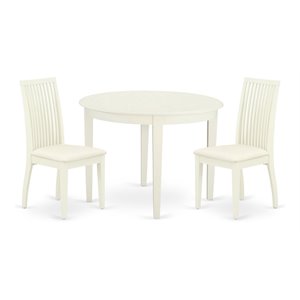 East West Furniture Boston 3-piece Wood Dining Set with Linen Seat in White