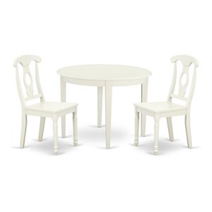 East West Furniture Boston 3-piece Dining Table and Panel Back Chairs in White