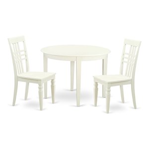 East West Furniture Boston 3-piece Wood Dining Table and Chairs in Linen White