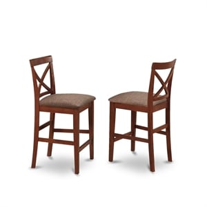 East West Furniture Pub 41&quot Fabric X-Back Bar Stools in Brown (Set of 2)