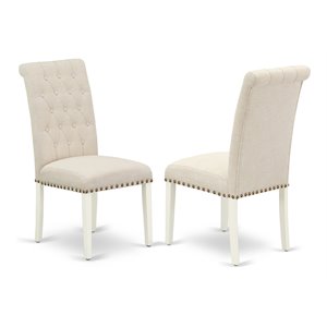 East West Furniture Bremond 42&quot Fabric Dining Chairs in Beige/White (Set of 2)