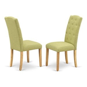 East West Furniture Celina 41&quot Fabric Dining Chairs in Oak/Green (Set of 2)