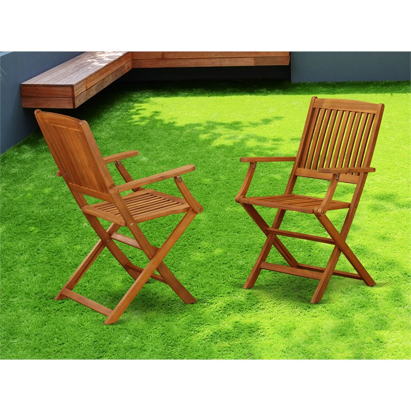 East West Furniture Beasley Patio Dining Chairs in Natural Oil (Set of 2)