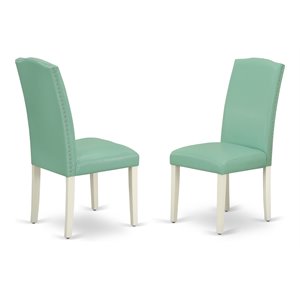 East West Furniture Encinal 40&quot Leather Dining Chairs in Blue/White (Set of 2)