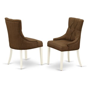 East West Furniture Friona 41&quot Fabric Dining Chairs in White/Brown (Set of 2)