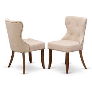 East West Furniture Sion 36&quot Fabric Dining Chairs in Walnut/Beige (Set of 2)