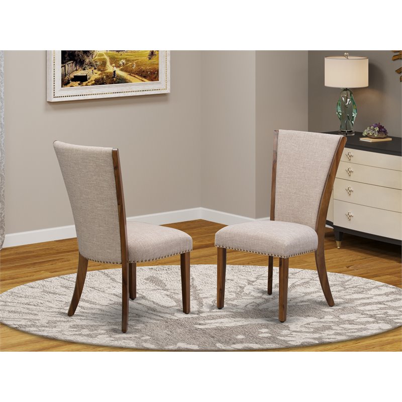 East West Furniture Verona Fabric Dining Chairs in Walnut/Tan (Set of 2)