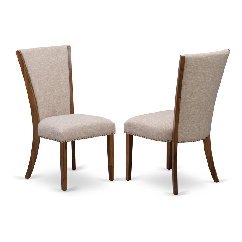 East West Furniture Verona Fabric Dining Chairs in Walnut/Tan (Set of 2)