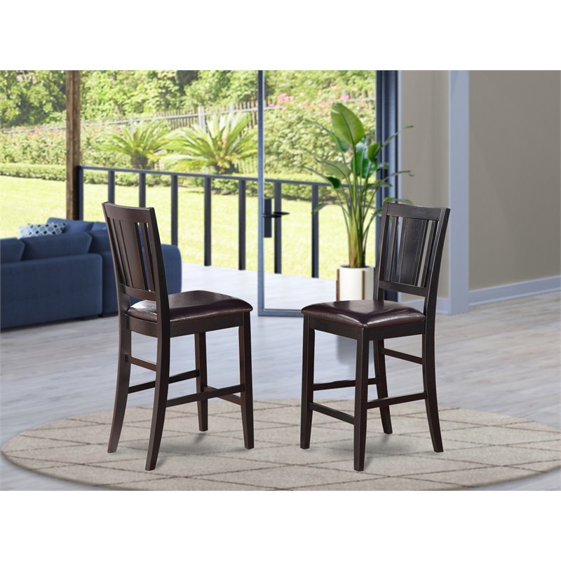 East West Furniture Buckland Leather Counter Height Stools in Black (Set of 2)