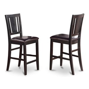 East West Furniture Buckland Leather Counter Height Stools in Black (Set of 2)