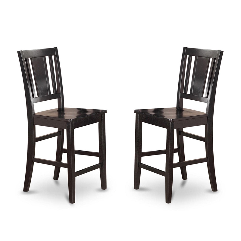 East West Furniture Buckland Wood Counter Height Stools in Black (Set of 2)