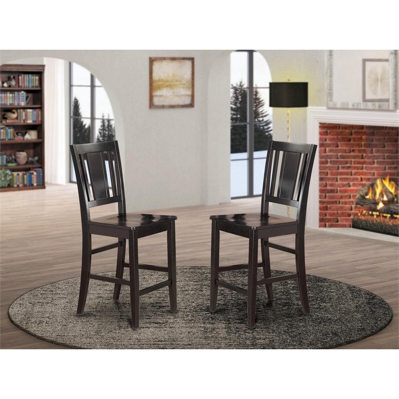 East West Furniture Buckland Wood Counter Height Stools in Black (Set of 2)
