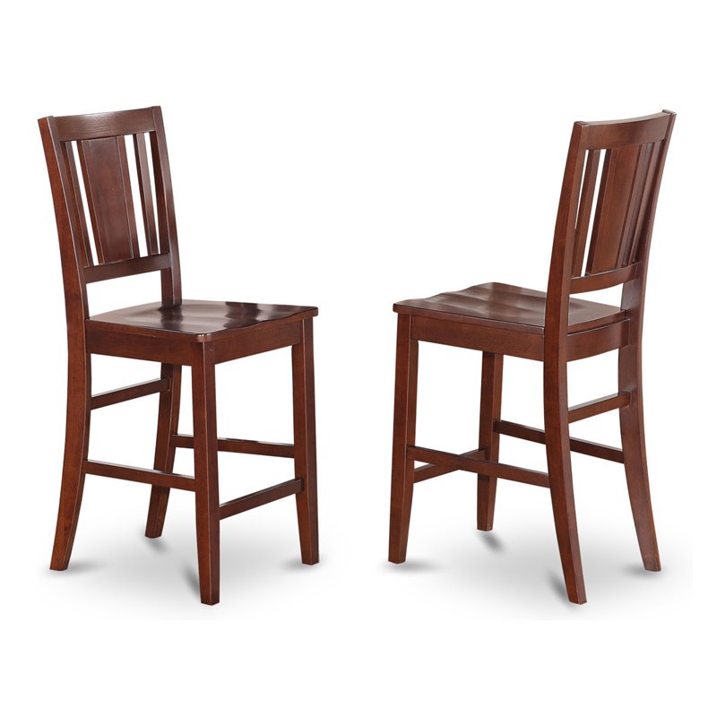 East West Furniture Buckland Wood Counter Height Stools in Mahogany (Set of 2)