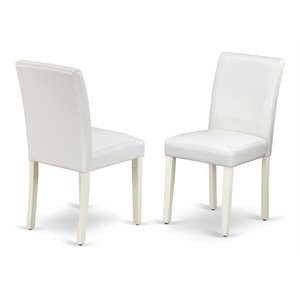 East West Furniture Abbott 35&quot Leather Dining Chairs in Linen White (Set of 2)