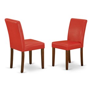 East West Furniture Abbott 35&quot Leather Dining Chairs in Mahogany/Red (Set of 2)