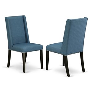 East West Furniture Florence 41&quot Fabric Dining Chairs in Black/Blue (Set of 2)