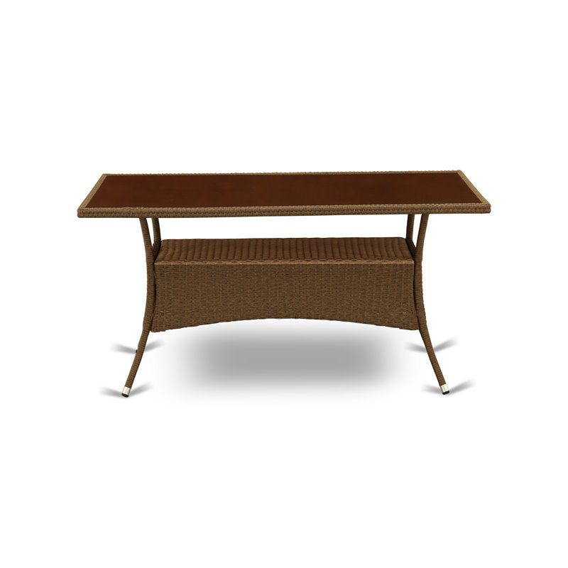 East West Furniture Oslo Metal and PE Wicker Patio Dining Table in Brown