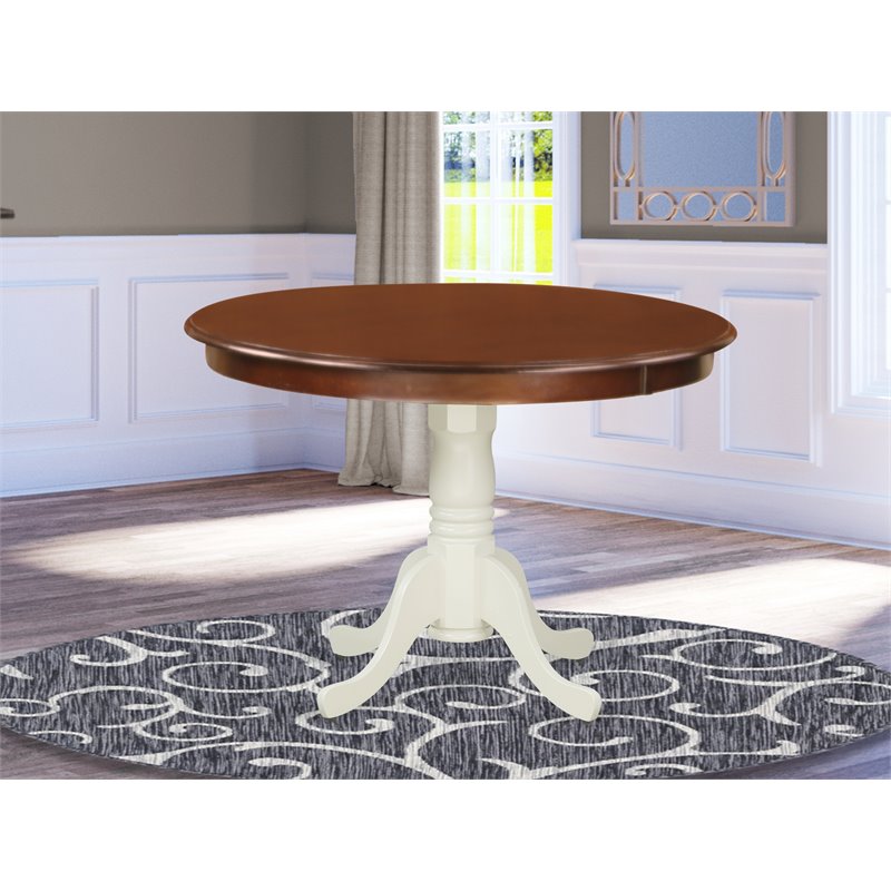 East West Furniture Hartland Round Wood Dining Table in Mahogany/White