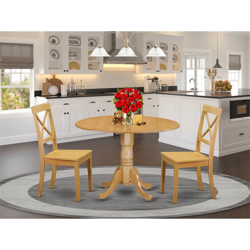 East West Furniture Dublin Table and X-back Chair Set with Wood Seat in Oak