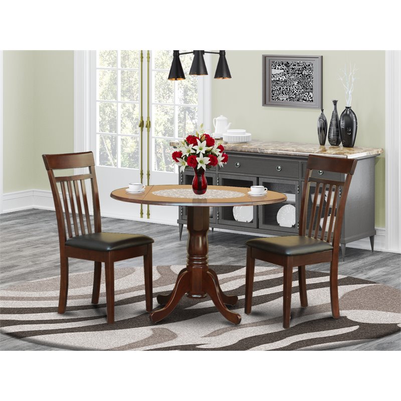 East West Furniture Dublin Dining Set w/ Ladder Back Leather Chairs in Mahogany