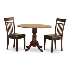 East West Furniture Dublin Dining Set w/ Ladder Back Leather Chairs in Mahogany