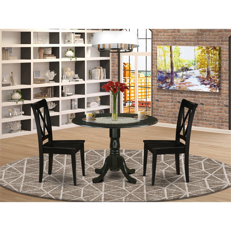 East West Furniture Dublin Table and X-back Chairs with Wood Seat in Black