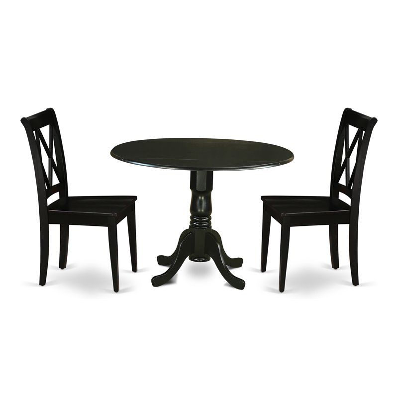 East West Furniture Dublin Table and X-back Chairs with Wood Seat in Black