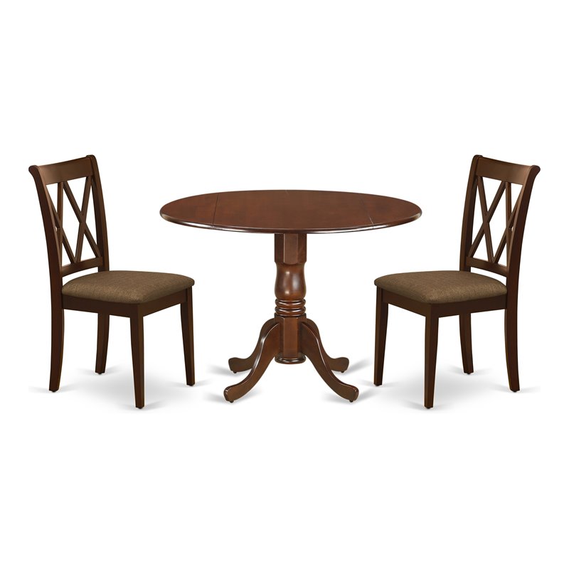 East West Furniture Dublin Wood Dining Set with Linen Fabric Seat in Mahogany