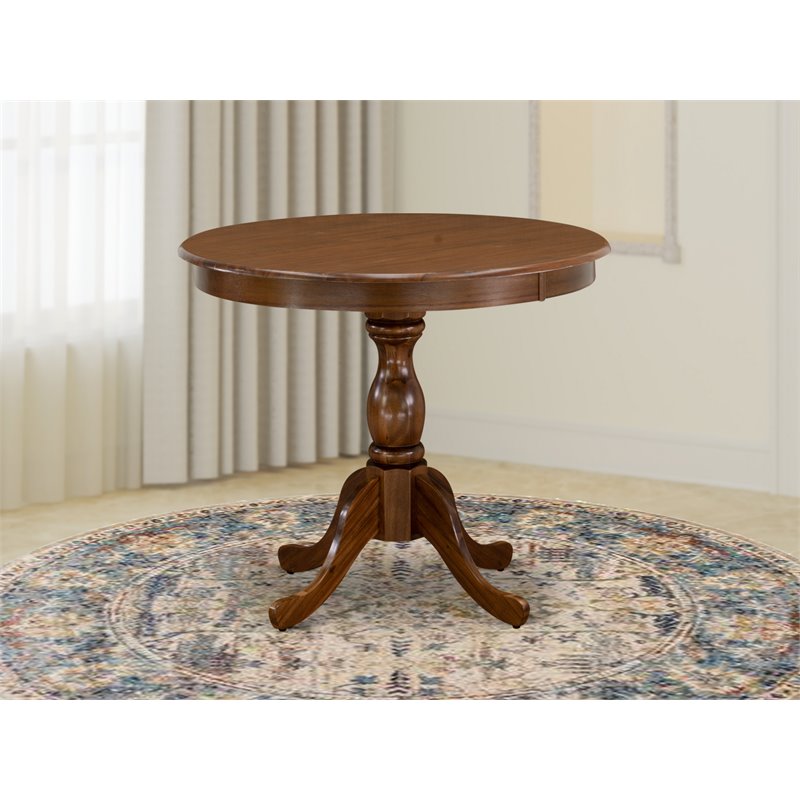 East West Furniture Antique Wood Dining Table with Pedestal Legs in Walnut