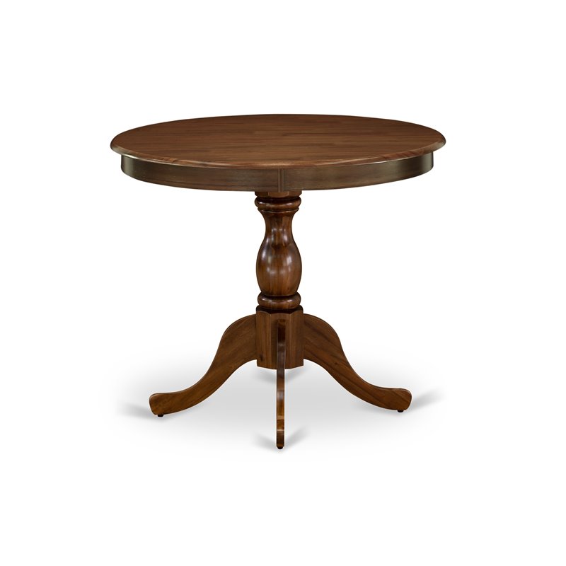 East West Furniture Antique Wood Dining Table with Pedestal Legs in Walnut