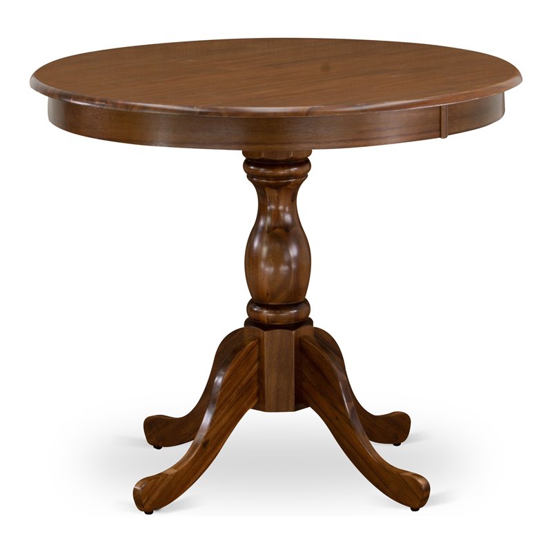 East West Furniture Antique Wood Dining Table with Pedestal Legs in Walnut