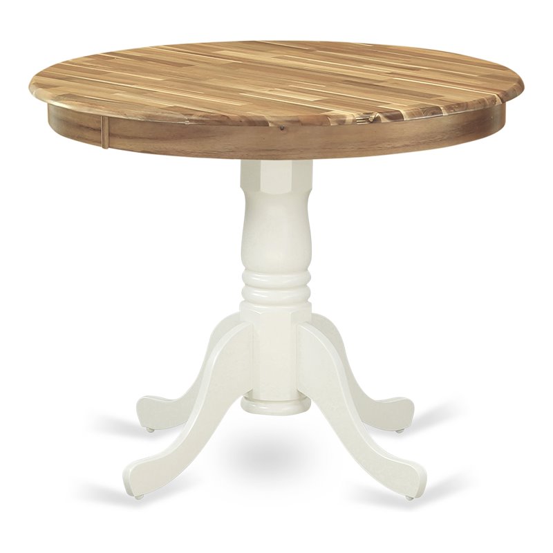 East West Furniture Antique Round Acacia Wood Dining Table in Oak/White