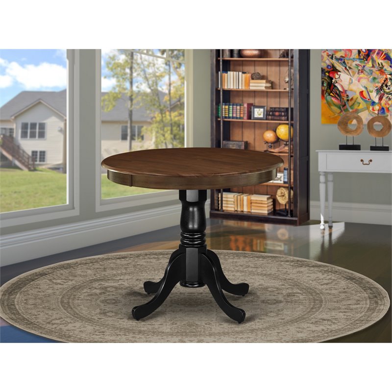 East West Furniture Antique Round Rubber Wood Dining Table in Oak/Black