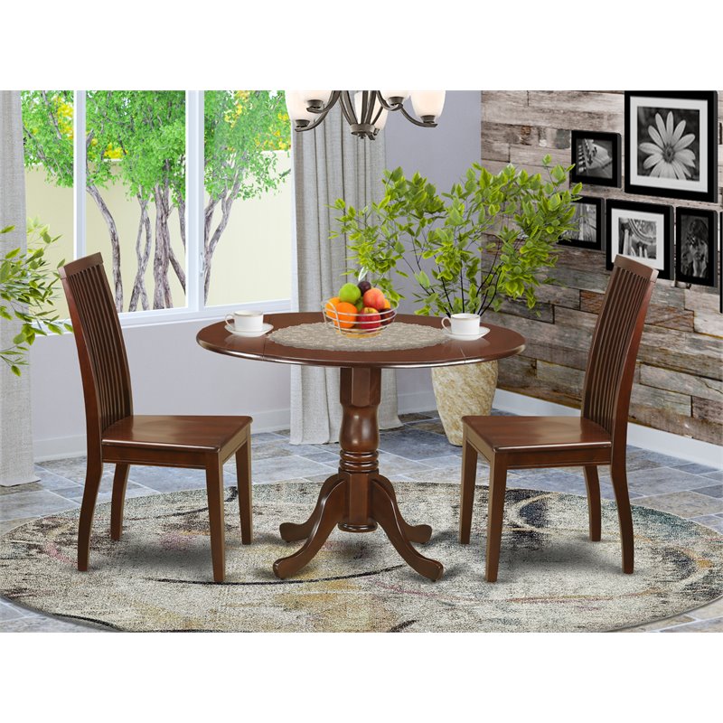 East West Furniture Dublin Wood Table and Slatted Back Chair Set in Mahogany