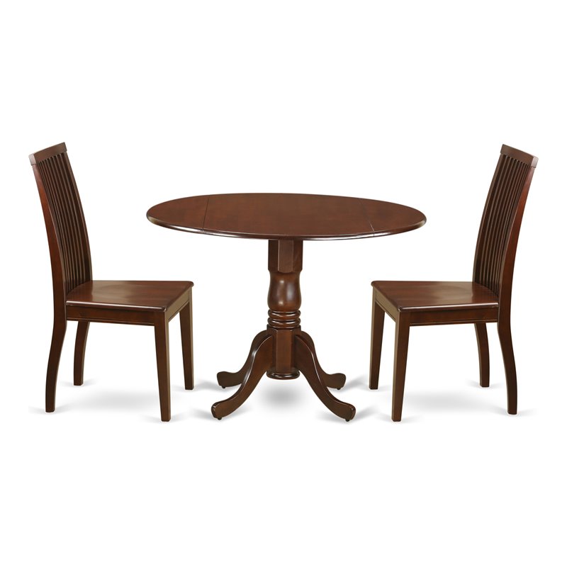 East West Furniture Dublin Wood Table and Slatted Back Chair Set in Mahogany