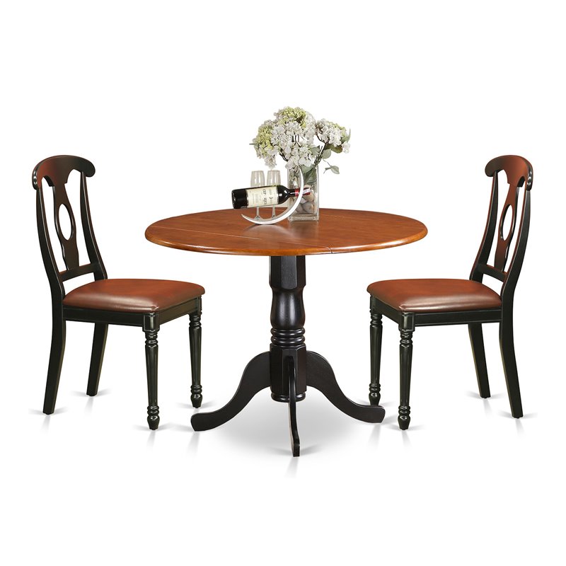 East West Furniture Dublin 3-piece Dining Set w/ Leather Chairs in Black/Cherry