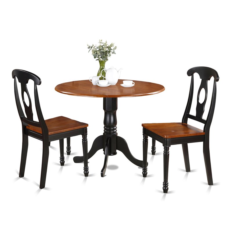 East West Furniture Dublin 3-piece Dining Set with Wood Seat in Black/Cherry