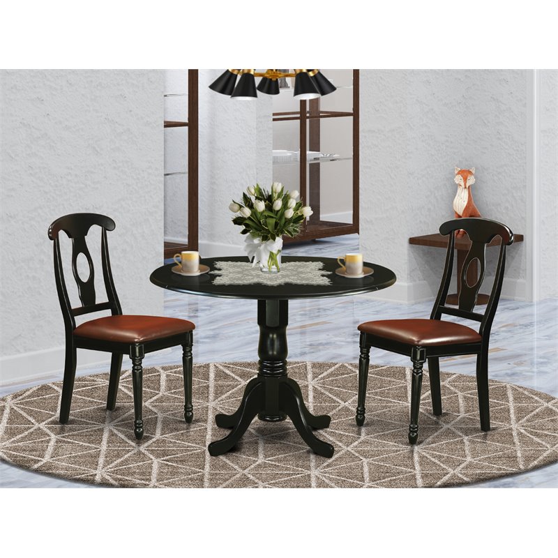 East West Furniture Dublin Wood Dining Set with Leather Seat in Black