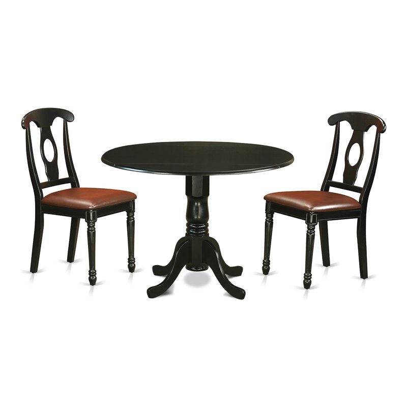 East West Furniture Dublin Wood Dining Set with Leather Seat in Black