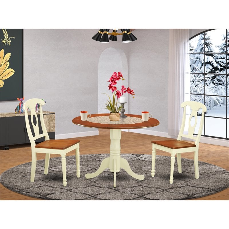 East West Furniture Dublin 3-piece Dining Set with Solid Pedestal in Cream