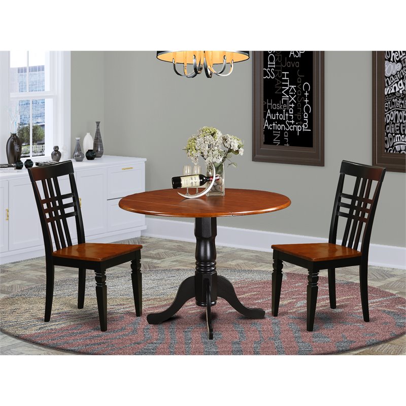East West Furniture Dublin 3-piece Dining Set with Wood Seat in Black and Cherry
