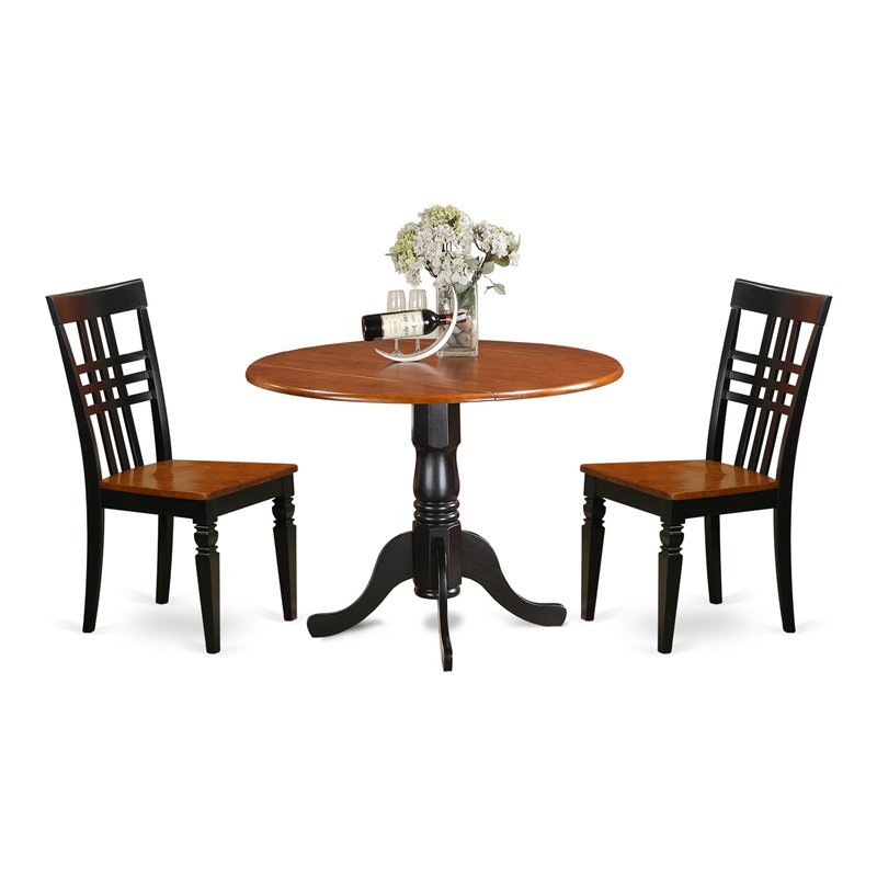East West Furniture Dublin 3-piece Dining Set with Wood Seat in Black and Cherry
