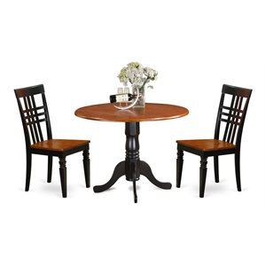 East West Furniture Dublin 3-piece Dining Set with Wood Seat in Black and Cherry
