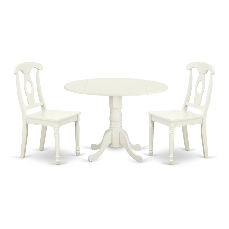 East West Furniture Dublin 3-piece Dining Table and Panel Back Chairs in White