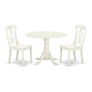 East West Furniture Dublin 3-piece Dining Table and Panel Back Chairs in White