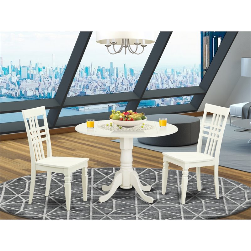 East West Furniture Dublin 3-piece Dining Set with Wood Seat in Linen White