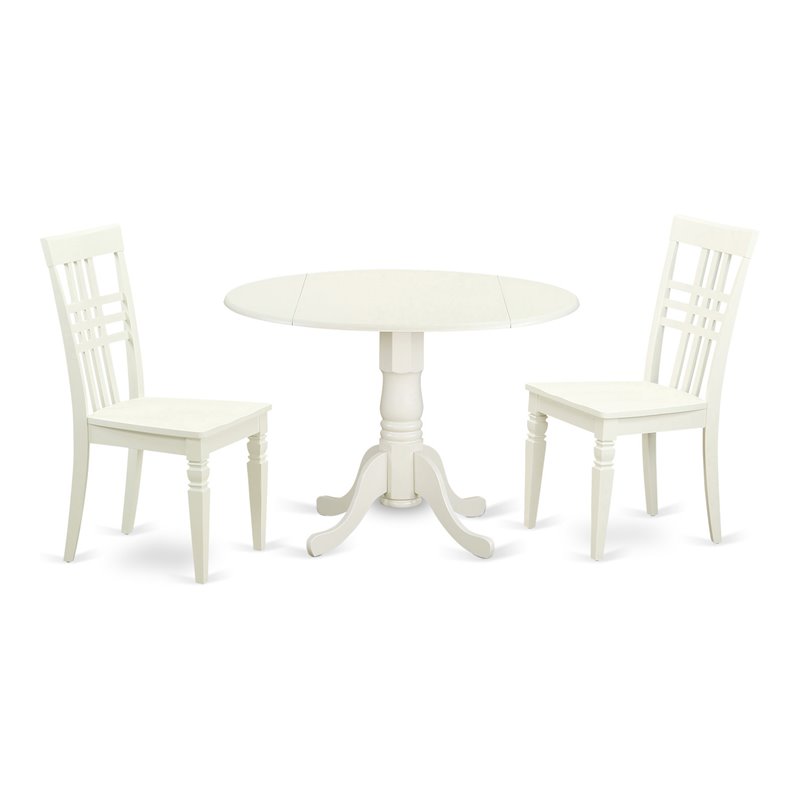 East West Furniture Dublin 3-piece Dining Set with Wood Seat in Linen White